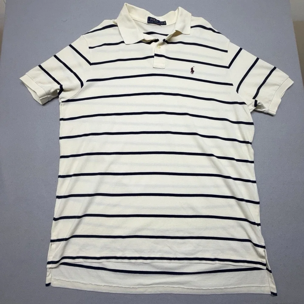 Polo Ralph Lauren Men's Striped Polo Shirt Maroon Logo Size XXL‎